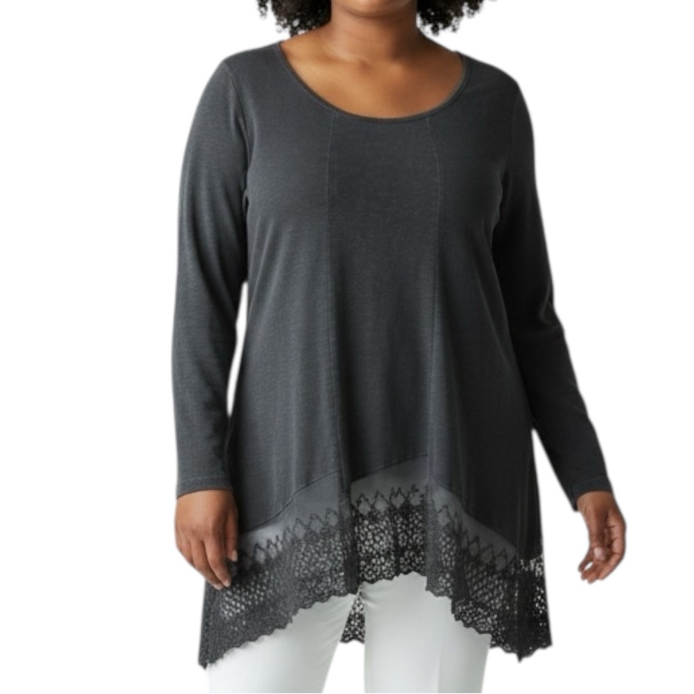 SOFT SURROUNDINGS Delaynie Lace Trim Tunic in Charcoal Gray Small -- Whimsigoth